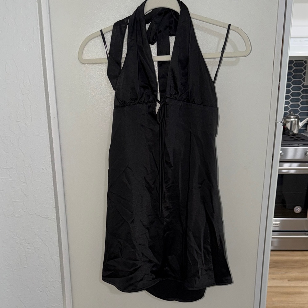 Princess Polly Black Halter Slip Dress with front Tie | 6